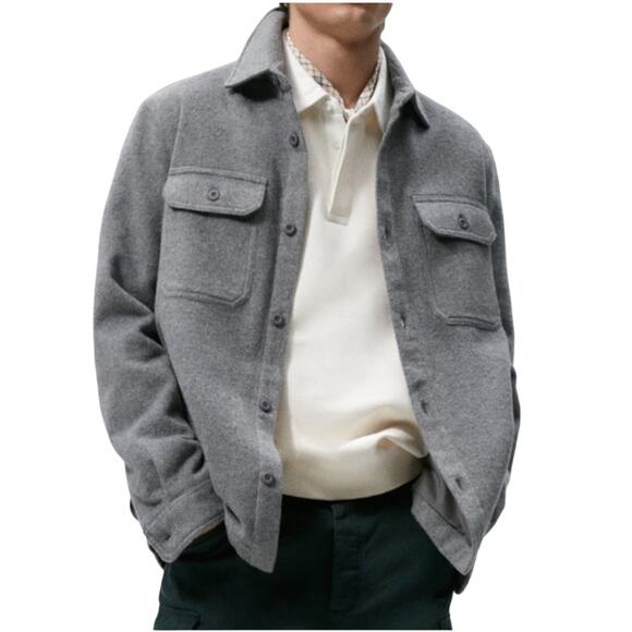 Zara Other - Zara Man M Gray Collared Fleece Overshirt Jacket Shacket Pockets Modern